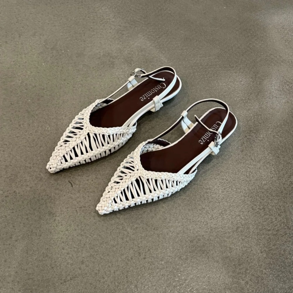 Pointed Toe Flat - Sandales romaines tissées à bout pointu