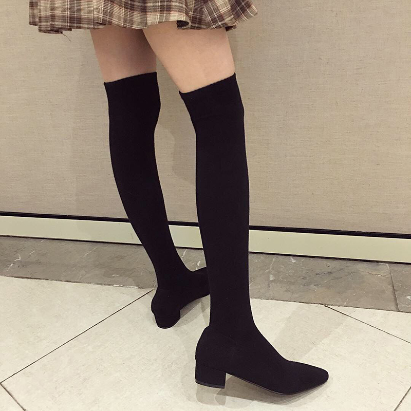 Sock Boot Women - Bottes longues noires à talon bas