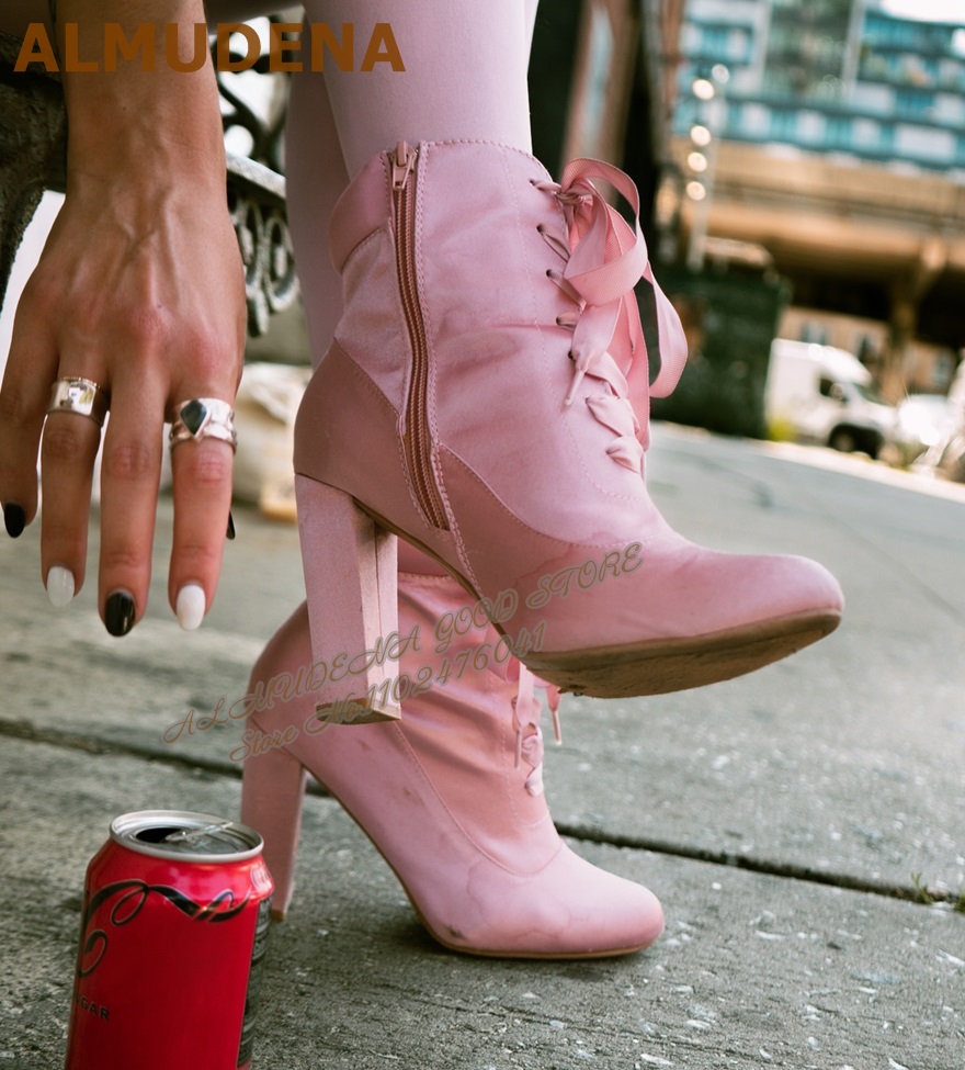 ALMUDENA rose Satin talon épai - Ribbon Tie Heel avis et prix