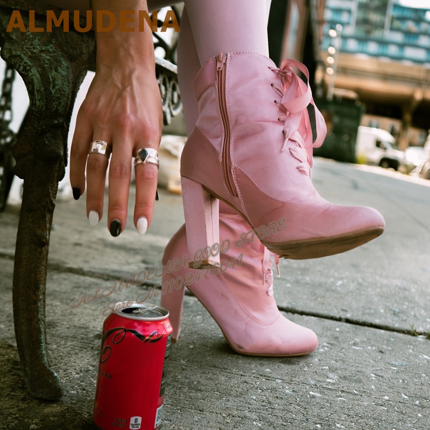 ALMUDENA rose Satin talon épai - Ribbon Tie Heel avis et prix